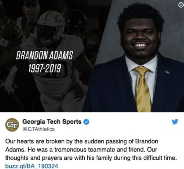 Georgia Tech Footballer Brandon Adams Dies Aged 21